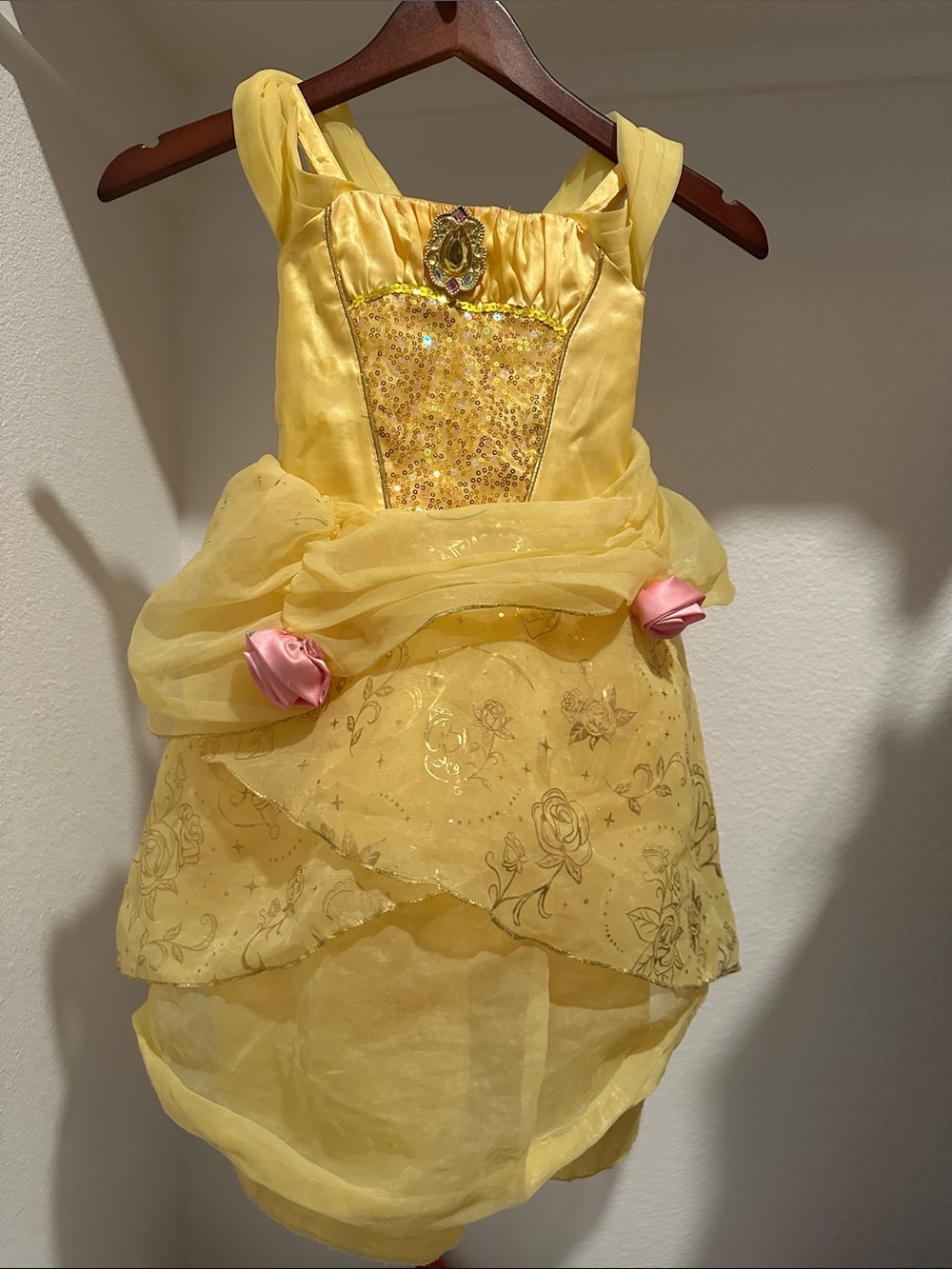 Disney Belle Princess Dress with Pink Rose Accents